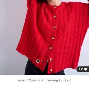 Topshop knit wider ribbed cardigan in rust size medium